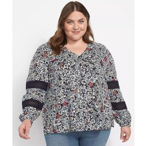 Lane Bryant Top Boho 18/20  No-Peek Button Front Lace